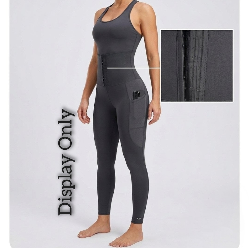 Athletics Motion Grey Compression Training Hook Eye Closure Active Leggings